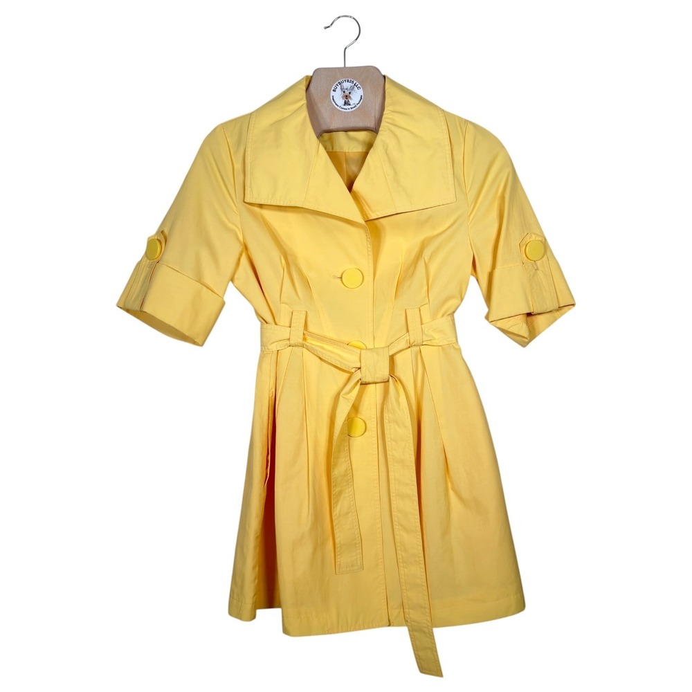 Ambition Petite Yellow Trench Coat Belted Short Sleeve XS PS Lightweight